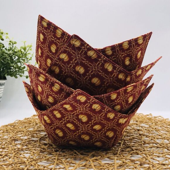 Microwave Soup Bowl Cozie Reversible Bowl Cozy, Fall Pumpkins Classic Cottage - Picture 3 of 5